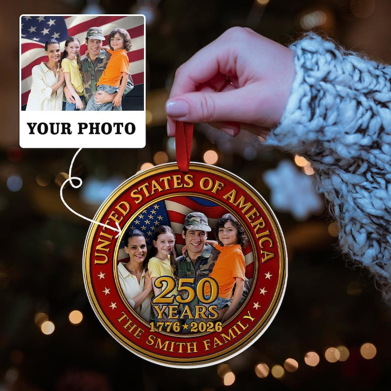 Custom Family Photo-Personalized 250 Years Anniversary United States of America Acrylic Ornament,American Independence Day Gift,July 4 Decor