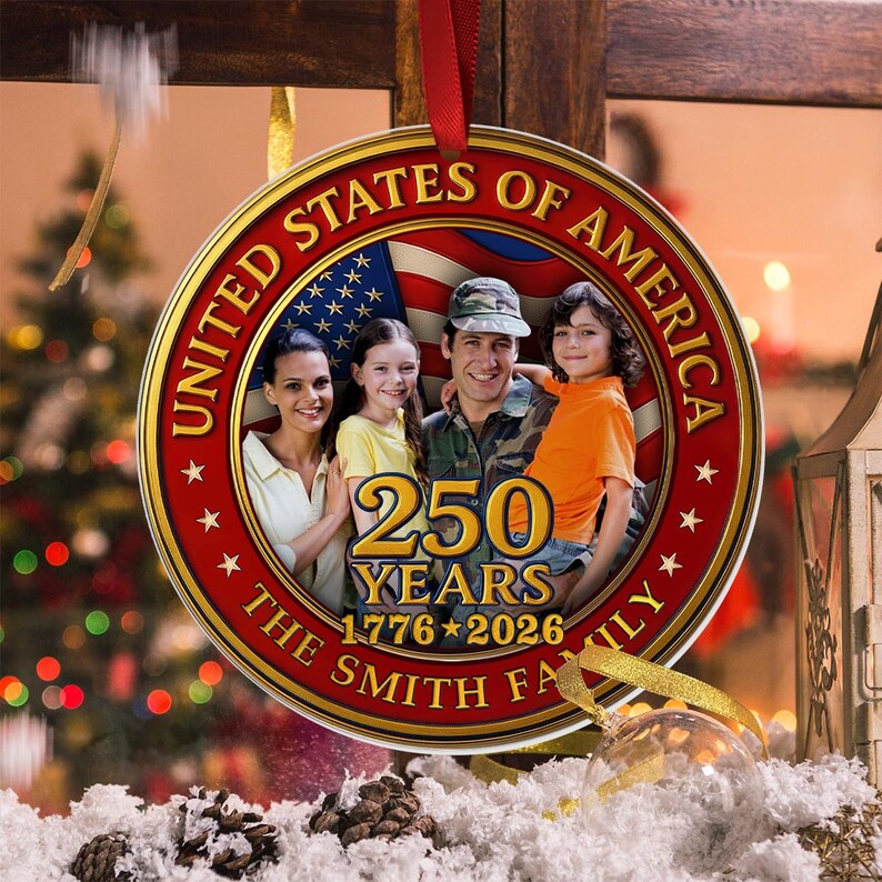 Custom Family Photo-Personalized 250 Years Anniversary United States of America Acrylic Ornament,American Independence Day Gift,July 4 Decor
