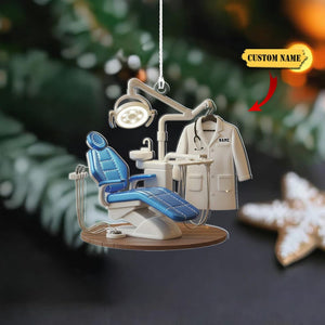Personalized Dentist Chair 2D Flat Acrylic Ornament, Custom Name Dental Office Christmas Decoration, Dental Hygienist Holiday Gift