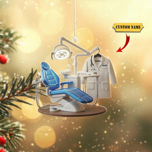 Personalized Dentist Chair 2D Flat Acrylic Ornament, Custom Name Dental Office Christmas Decoration, Dental Hygienist Holiday Gift