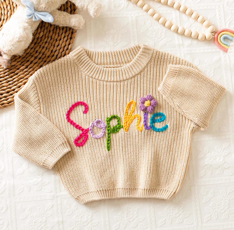 Custom Embroidered Baby Name Sweater: Personalized Baby Jumper for New Born or Toddlers