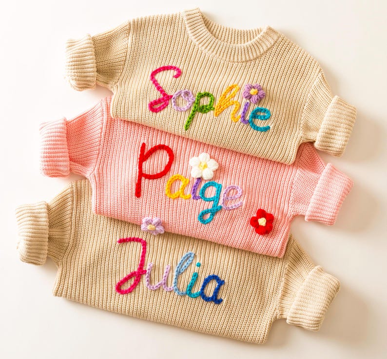 Custom Embroidered Baby Name Sweater: Personalized Baby Jumper for New Born or Toddlers