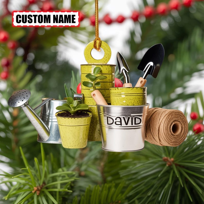 Personalized Gardening Tools Christmas Ornament 2025, Flat 2D Acrylic, Gift for Gardeners and Plant Lovers, Custom Garden Ornament Keepsake
