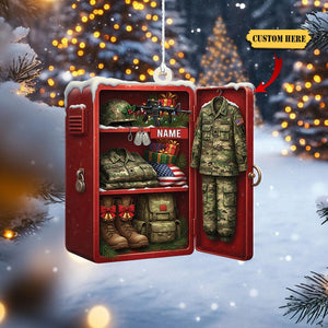 Personalized Military Locker Ornament Custom 2D Flat Acrylic Christmas Keepsake with Soldier Uniform, Flag, Boots, Gifts & Name