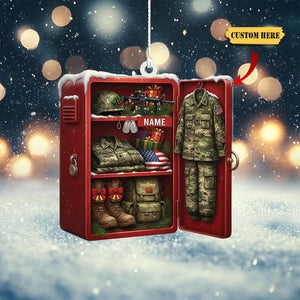 Personalized Military Locker Ornament Custom 2D Flat Acrylic Christmas Keepsake with Soldier Uniform, Flag, Boots, Gifts & Name