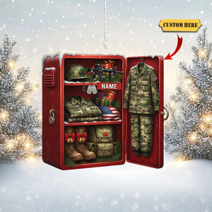 Personalized Military Locker Ornament Custom 2D Flat Acrylic Christmas Keepsake with Soldier Uniform, Flag, Boots, Gifts & Name
