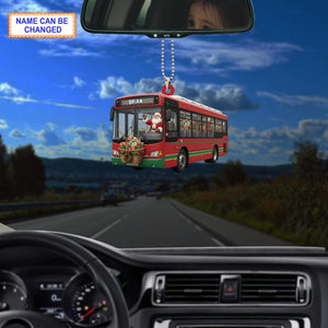 Custom Name Santa Drives Bus Personalized Ornament, Christmas Tree Hanging Decor, 2D Flat Acrylic Christmas Ornament Holiday Gift Magic