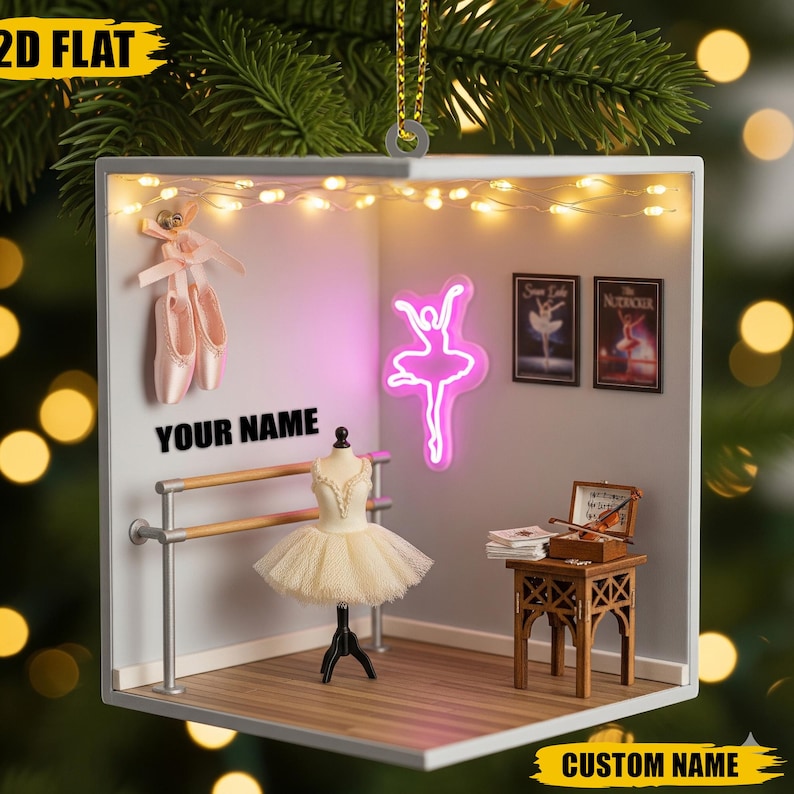 Personalized Ballet Ornament 2025, 2D Flat Dance Room Gift with Name, Custom Ballerina Christmas Tree Decoration, Ballet Keepsake