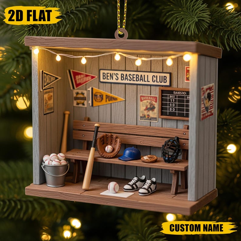 Personalized Baseball Ornament 2025, 2D Flat Sports Room with Custom Name, Baseball Player Christmas Tree Decoration, Team Gift