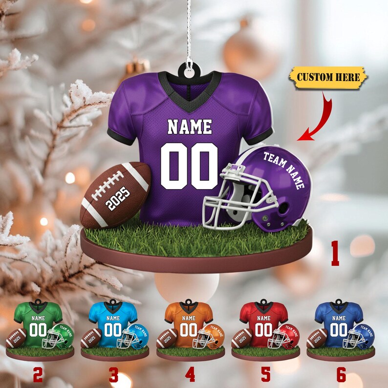 Personalized American Football Ornament, Football Player Christmas Ornament, Football Team Keepsake, Christmas Gifts for Football Fan