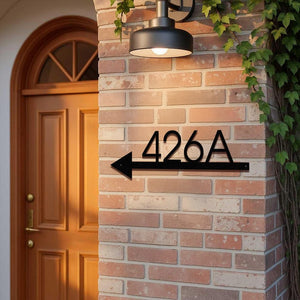 Metal Arrow Sign with House Number Custom Address Plaque, Modern Outdoor Direction Sign for Homes, Cabins, Apartments or Offices