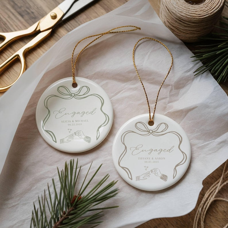 First Christmas Engaged Ornament, Personalized Engagement Gift for Couples, Custom Engagement Christmas Keepsake, Engaged Christmas Ornament