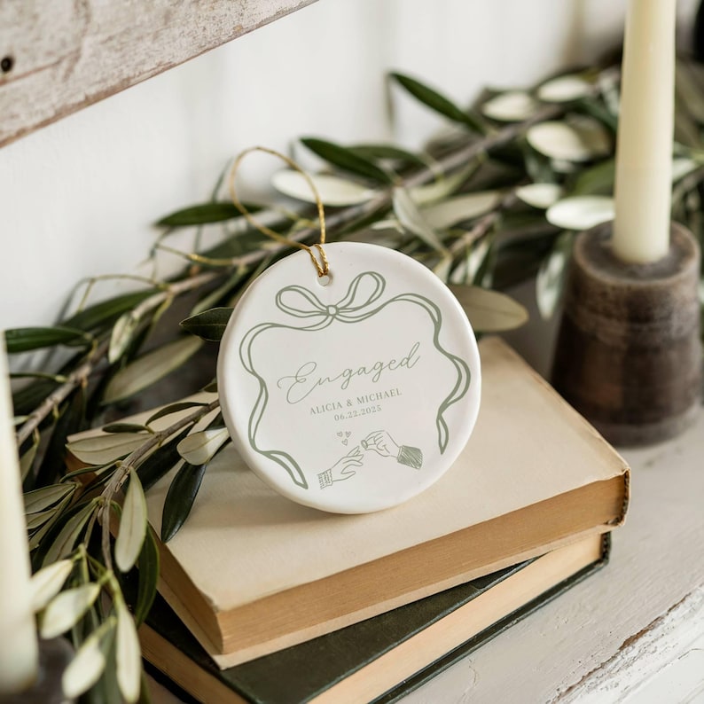 First Christmas Engaged Ornament, Personalized Engagement Gift for Couples, Custom Engagement Christmas Keepsake, Engaged Christmas Ornament