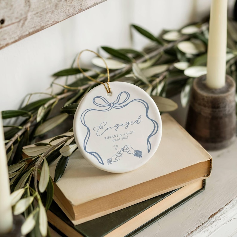 First Christmas Engaged Ornament, Personalized Engagement Gift for Couples, Custom Engagement Christmas Keepsake, Engaged Christmas Ornament