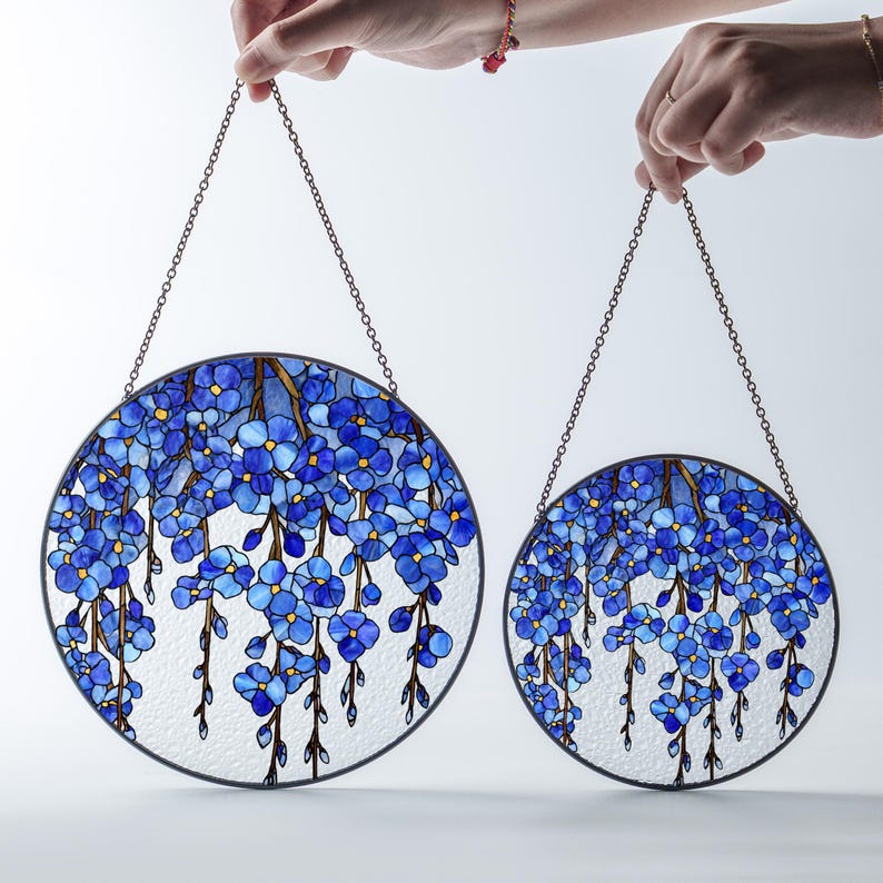 Forget Me Not Glass Suncatcher with Name Sympathy Gift for Miscarriage Mom, Memorial Window Hanging Decor