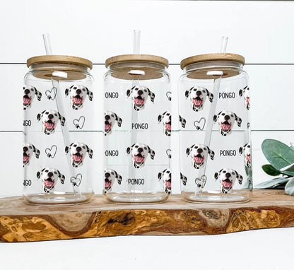 Personalized Pet Photo Glass Cup: Custom Dog or Cat Iced Coffee Cup