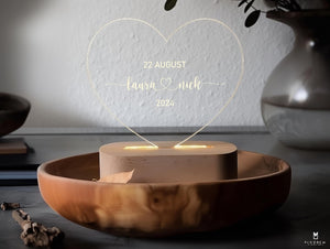 Personalized heart acrylic lamp with engraving names & date LED night light wedding gift.Gift.Christmas gift for her and him.