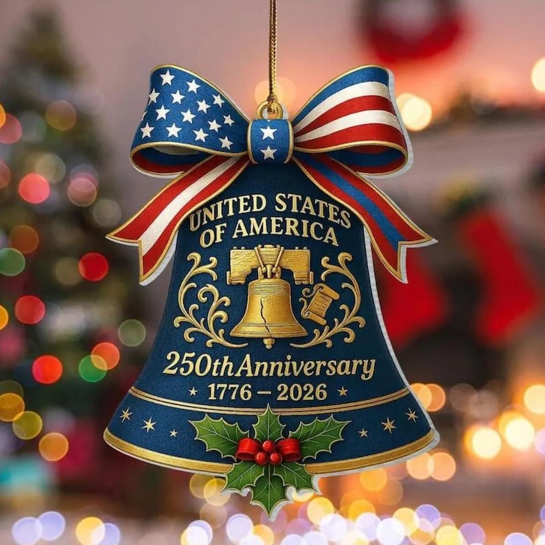 Personalized USA 250th Anniversary Ornament, 1776-2026 Liberty Bell Decoration, America 250 Years Semiquincentennial Christmas Decor