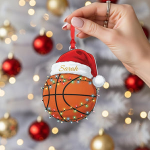 Personalized Basketball Ornament: Custom Name Santa Hat, Acrylic Christmas Keepsake
