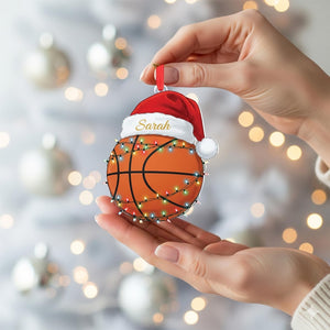 Personalized Basketball Ornament: Custom Name Santa Hat, Acrylic Christmas Keepsake