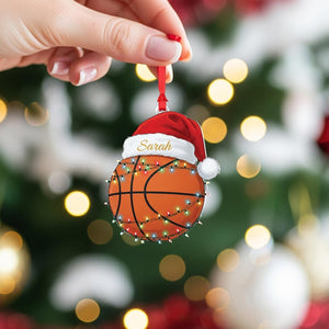 Personalized Basketball Ornament: Custom Name Santa Hat, Acrylic Christmas Keepsake