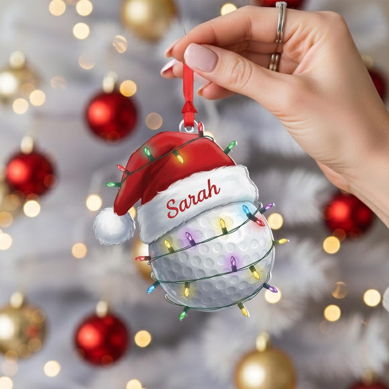 Personalized Golf Ball Christmas Ornament: Acrylic Golfer Gift