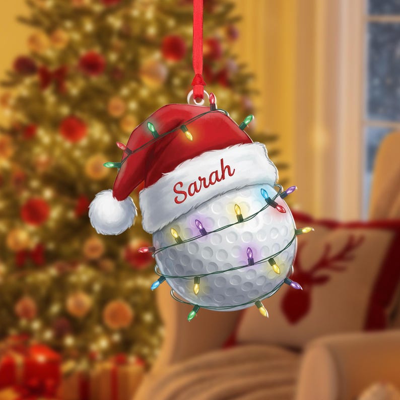 Personalized Golf Ball Christmas Ornament: Acrylic Golfer Gift