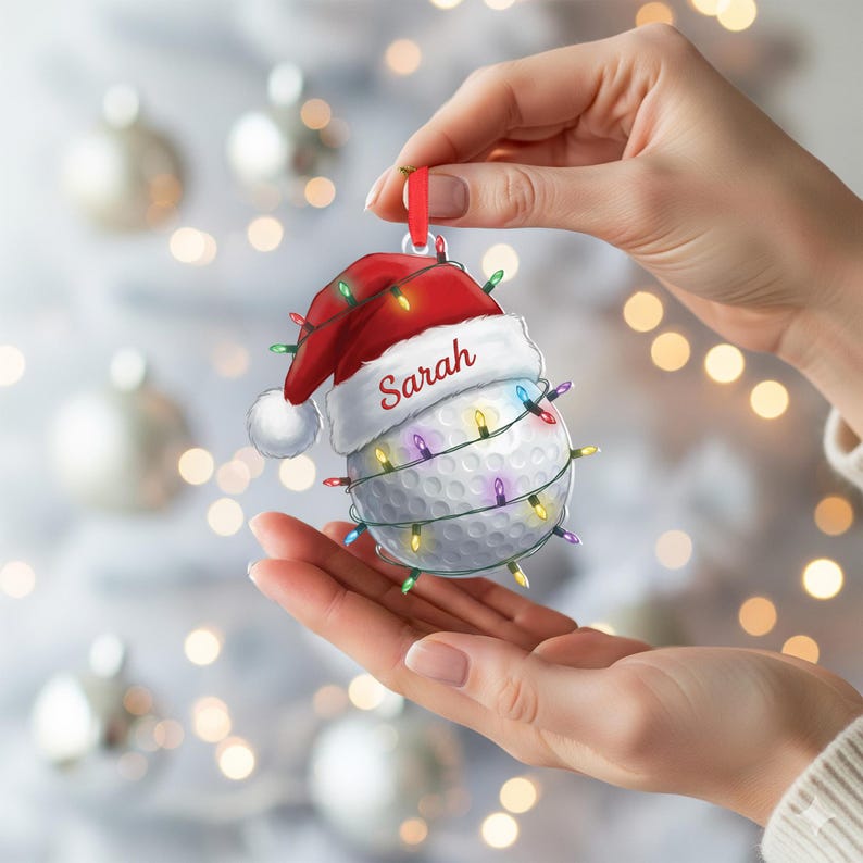 Personalized Golf Ball Christmas Ornament: Acrylic Golfer Gift