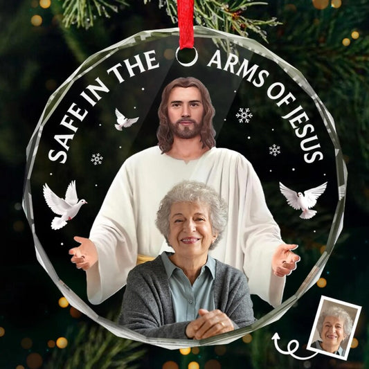 Custom Photo Circle Glass Ornament - Personalized Christmas Memorial Sympathy Gifts For Loss Of Mom, Dad - Your Spirit Shines Eternal