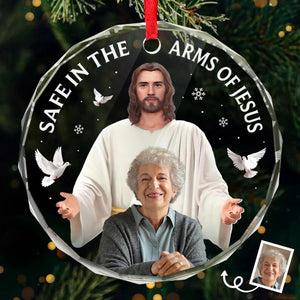 Custom Photo Circle Glass Ornament - Personalized Christmas Memorial Sympathy Gifts For Loss Of Mom, Dad - Your Spirit Shines Eternal