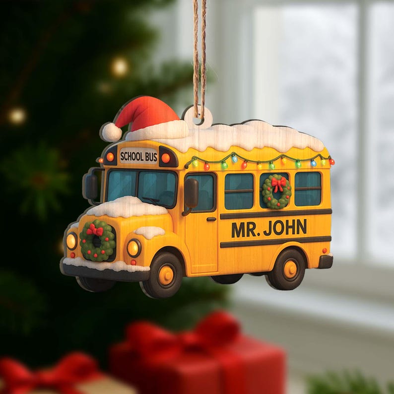 Personalized Flat 2D School Bus Ornament: Custom Teacher, Driver Appreciation Gift