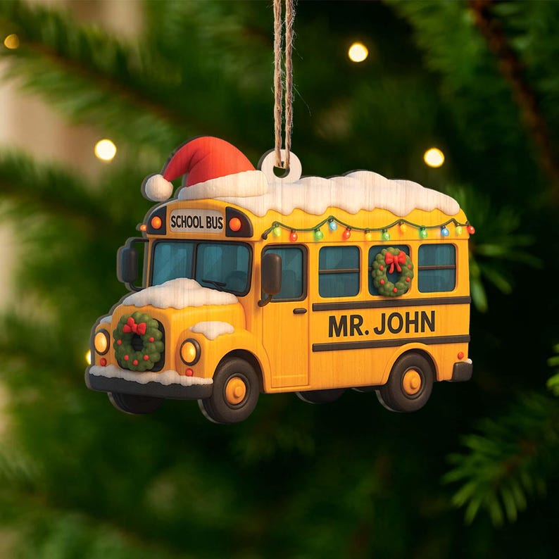 Personalized Flat 2D School Bus Ornament: Custom Teacher, Driver Appreciation Gift