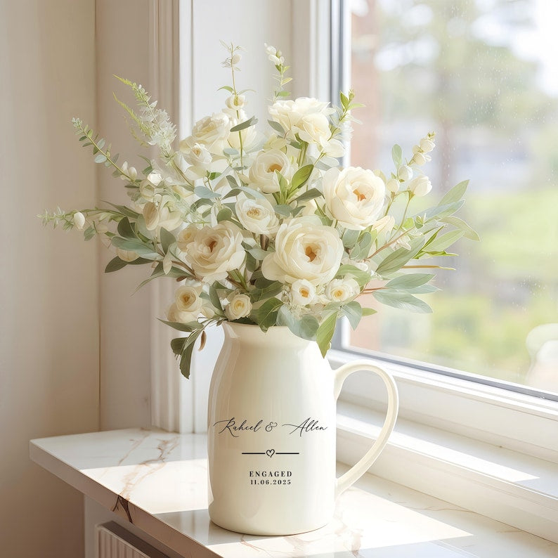 Personalized Engagement Gift, Custom Engaged Flower Vase, New Engaged Couple Gift, Engagement Gifts, Engagement Gift For Couple