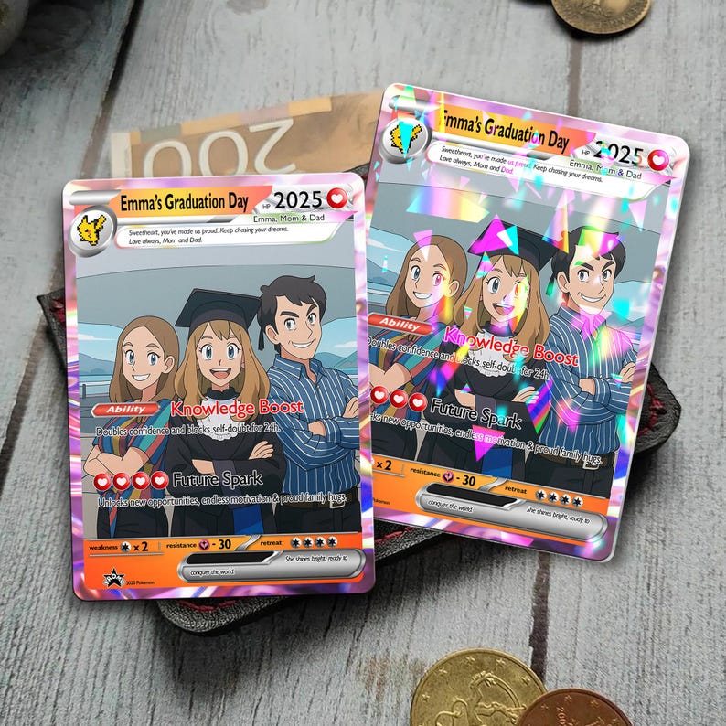 Personalized Pokelove Graduation Card, Custom Anime Photo Card, Graduation Gift, Gift for Him, Gift for Her, Custom Card for Student