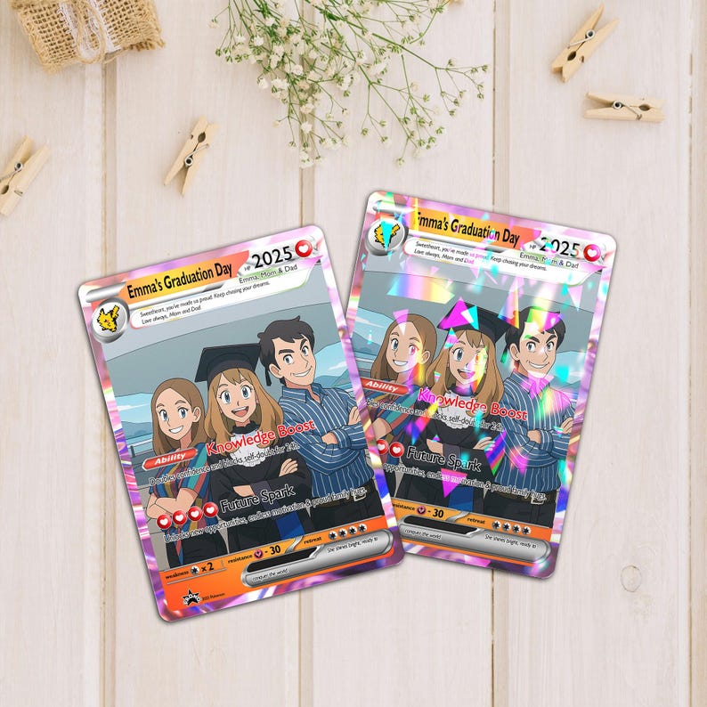 Personalized Pokelove Graduation Card, Custom Anime Photo Card, Graduation Gift, Gift for Him, Gift for Her, Custom Card for Student