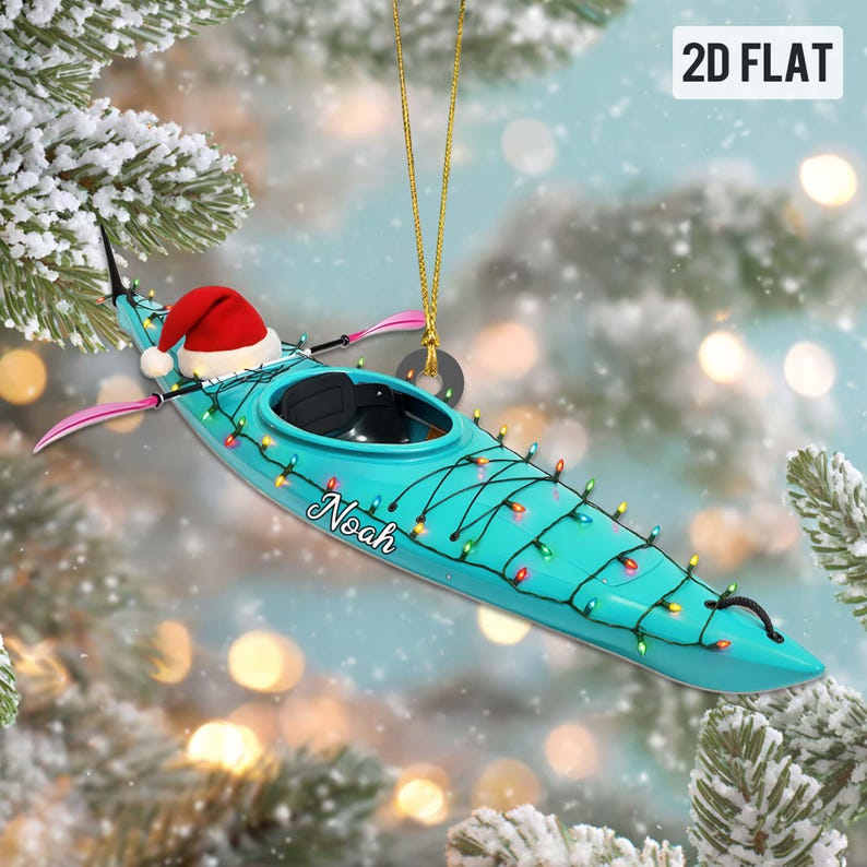 Personalized Kayak Christmas Acrylic Ornament, Custom Canoe Ornament, Outdoor Adventure Holiday Decor, Gift for Kayak Lovers