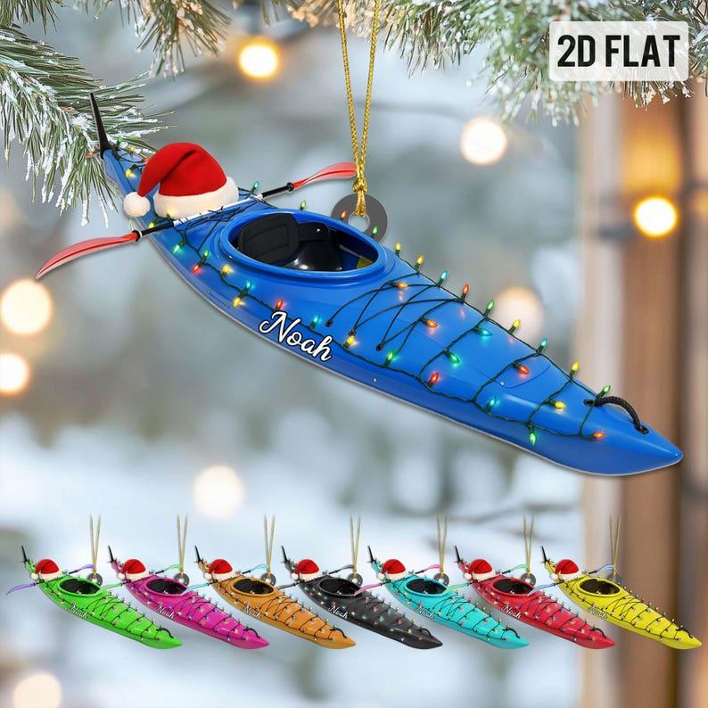 Personalized Kayak Christmas Acrylic Ornament, Custom Canoe Ornament, Outdoor Adventure Holiday Decor, Gift for Kayak Lovers