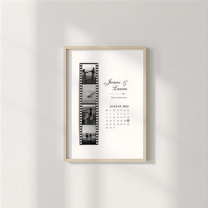 Personalised Couples Anniversary Gift, Custom Photo Print with Calendar, Ideal for Valentines Day Gift, Christmas Gift, Couple Wall Art