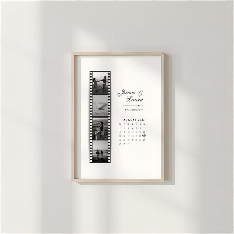 Personalised Couples Anniversary Gift, Custom Photo Print with Calendar, Ideal for Valentines Day Gift, Christmas Gift, Couple Wall Art