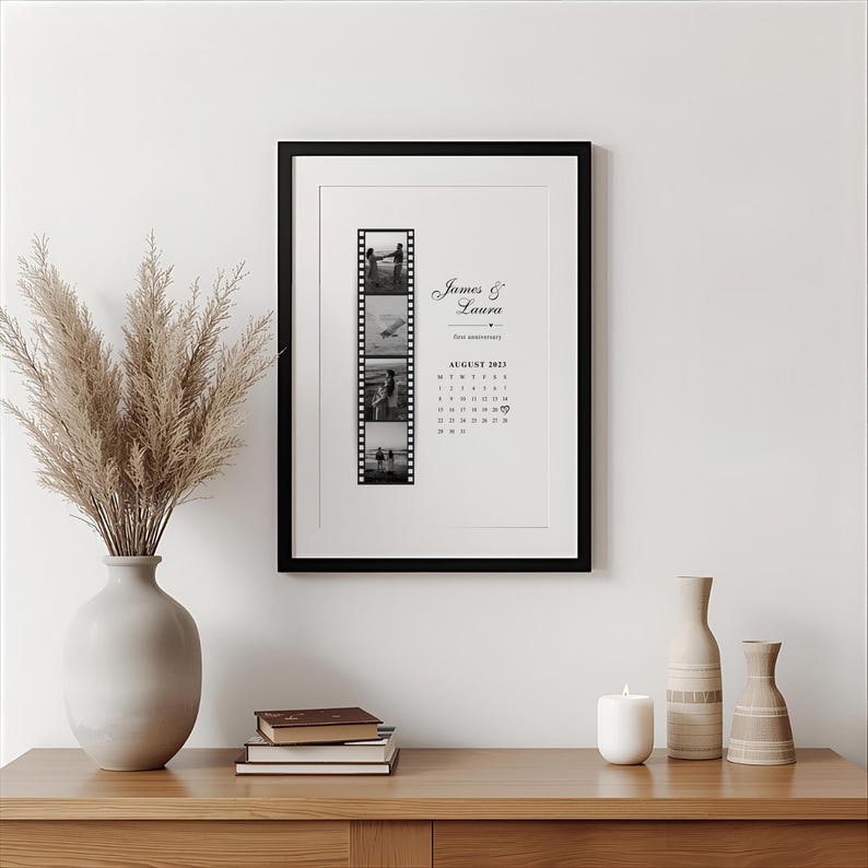 Personalised Couples Anniversary Gift, Custom Photo Print with Calendar, Ideal for Valentines Day Gift, Christmas Gift, Couple Wall Art