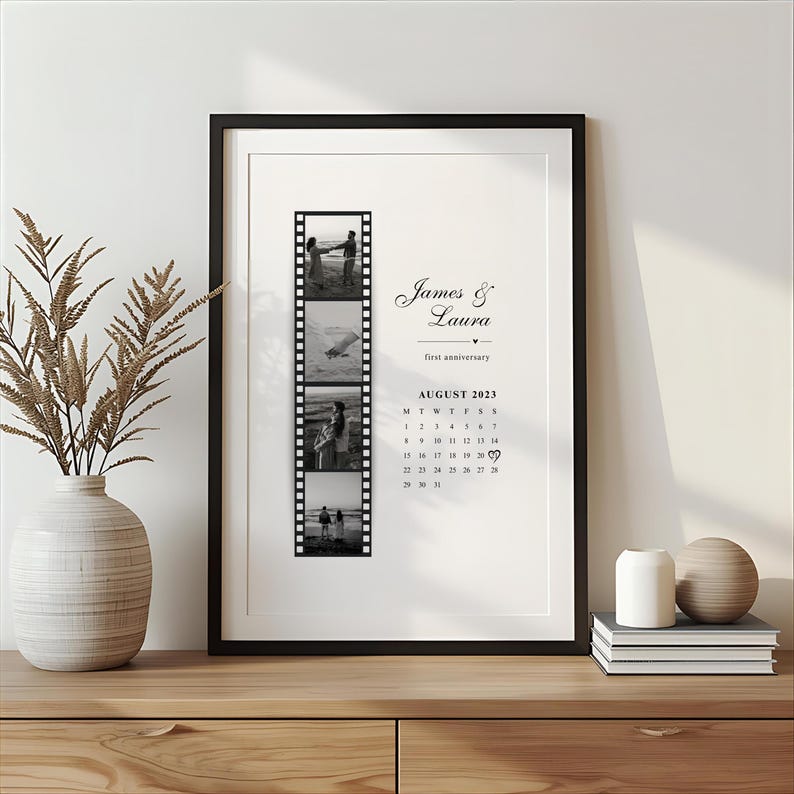 Personalised Couples Anniversary Gift, Custom Photo Print with Calendar, Ideal for Valentines Day Gift, Christmas Gift, Couple Wall Art