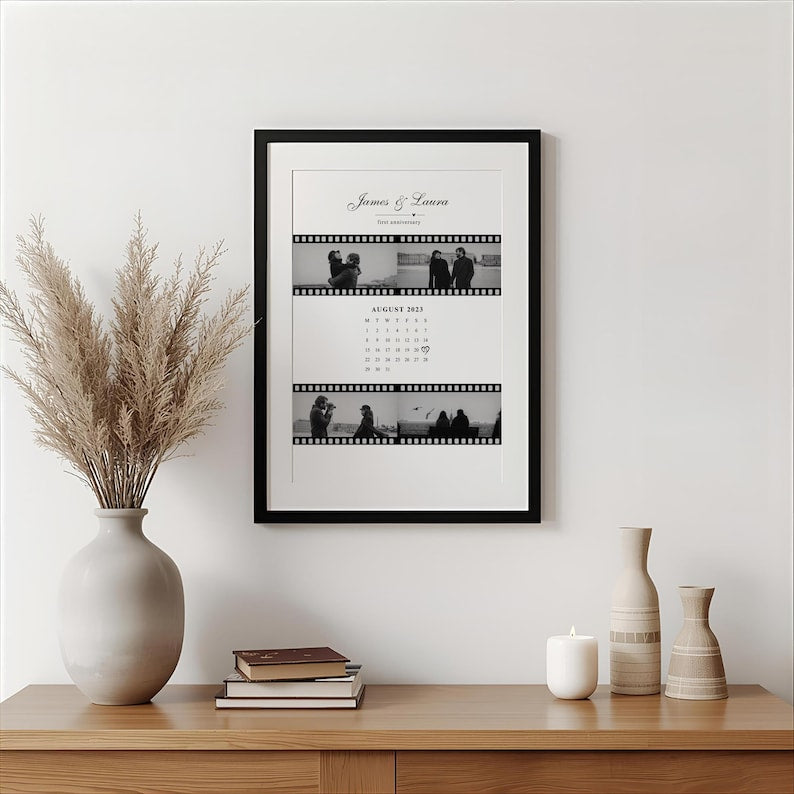 Personalised Couples Anniversary Gift, Custom Photo Print with Calendar, Personalised Christmas Gift, Couple Wall Art, Film Style Gift (No Frame)