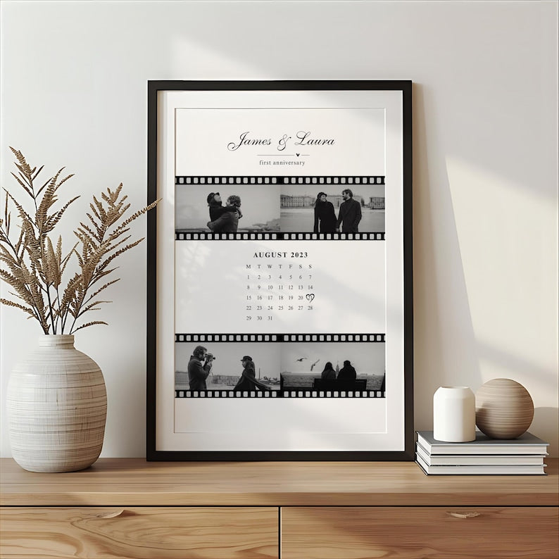 Personalised Couples Anniversary Gift, Custom Photo Print with Calendar, Personalised Christmas Gift, Couple Wall Art, Film Style Gift (No Frame)