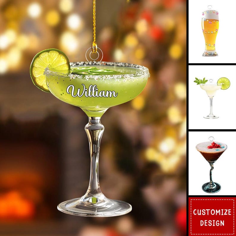 Martini Christmas Acrylic Ornament, Name Martini Wine Glass Ornament, Bartender Cocktail Christmas Gift, Cocktail Lover Gift