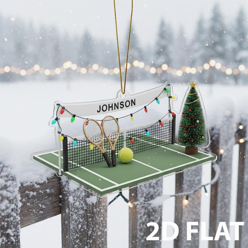 Personalized Tennis 2D FLAT Christmas Ornament, Custom Sports Xmas Tree Decoration, Tennis Player Holiday Gift, Tennis Court Ornament