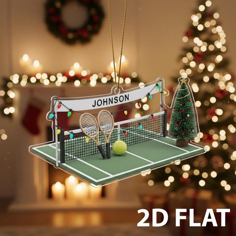 Personalized Tennis 2D FLAT Christmas Ornament, Custom Sports Xmas Tree Decoration, Tennis Player Holiday Gift, Tennis Court Ornament