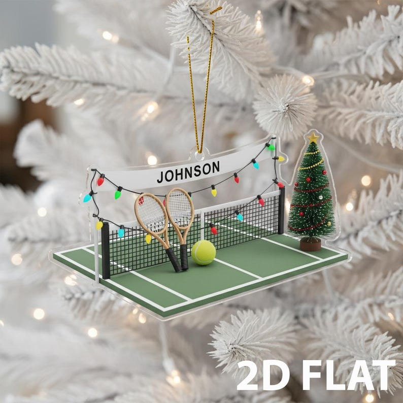 Personalized Tennis 2D FLAT Christmas Ornament, Custom Sports Xmas Tree Decoration, Tennis Player Holiday Gift, Tennis Court Ornament