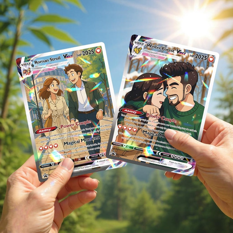 Personalized Pokemon Anime Anniversary Card, Custom Wedding Photo Keepsake, Romantic Couple Gift for Him or Her, Unique Love Card