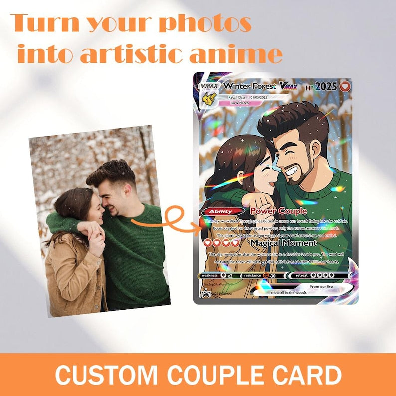 Personalized Pokemon Anime Anniversary Card, Custom Wedding Photo Keepsake, Romantic Couple Gift for Him or Her, Unique Love Card