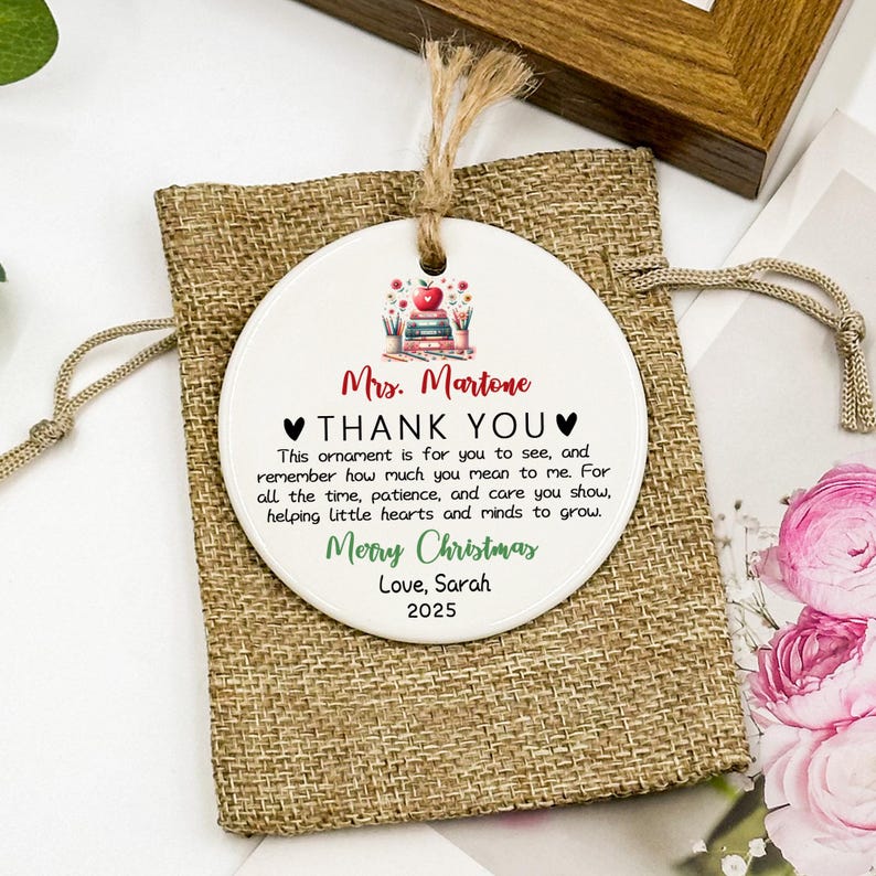 Personalized Christmas Gift for Teacher, Mentor Gifts, Custom Teacher Ornament, Teacher Appreciation, Thank You Teacher Christmas Ornament